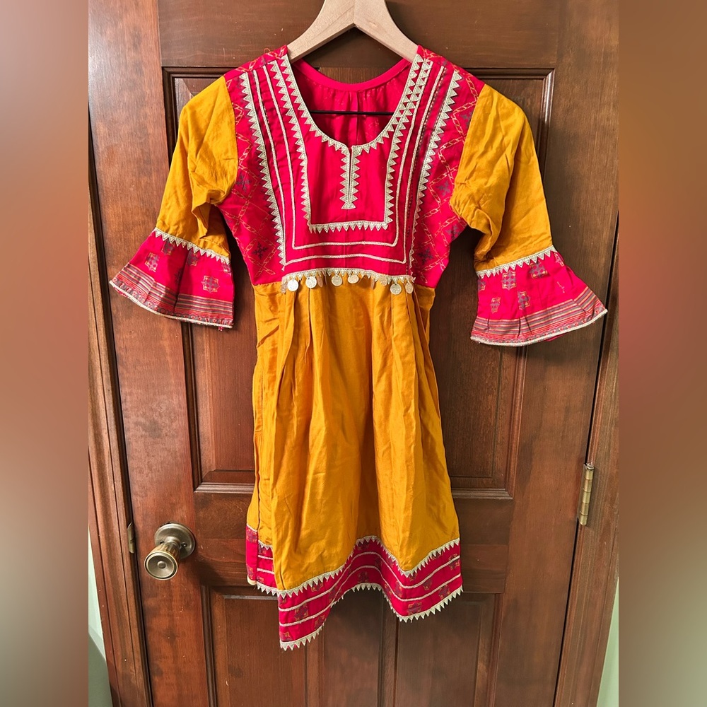 Vibrant Handmade Yellow and Red Embroidered Tunic. No size tag.
